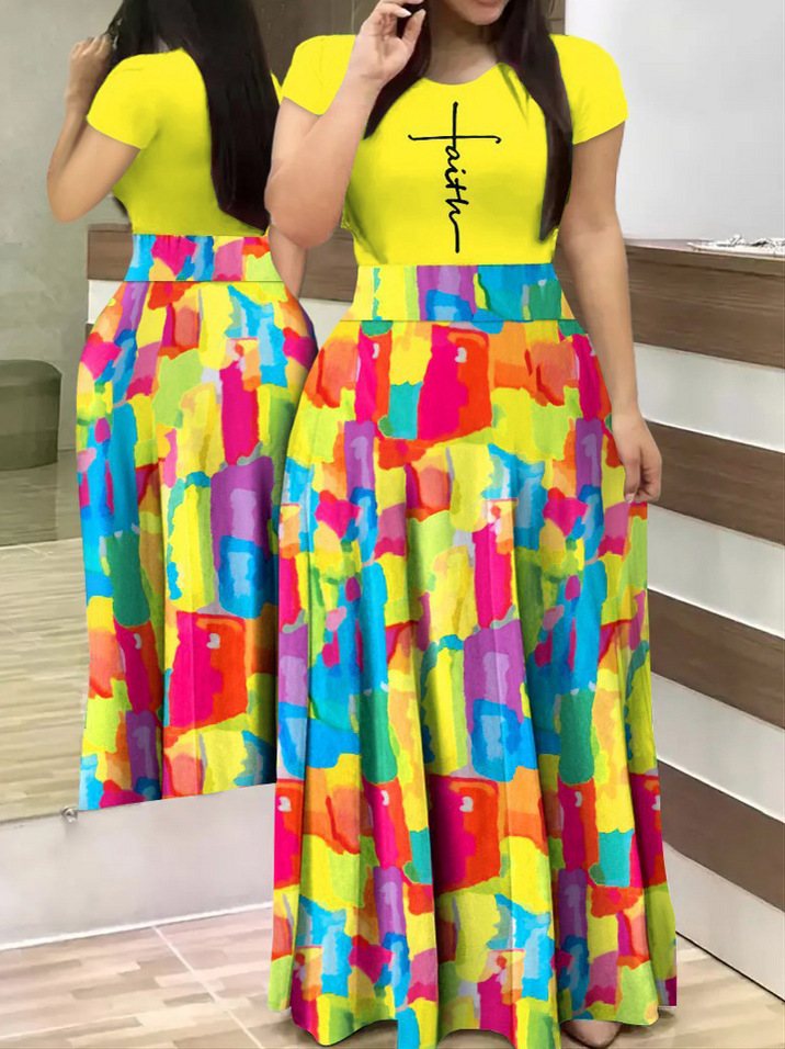 printed patchwork short sleeve dress HW5NBLZ4KV