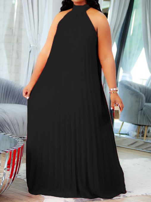 Plus Size Sleeveless Pleated Halter Dress HWFMPZ3D29 Marmi's Curvy Couture Plus Size Sleeveless Pleated Halter Dress HWFMPZ3D29 Marmi's Curvy Couture