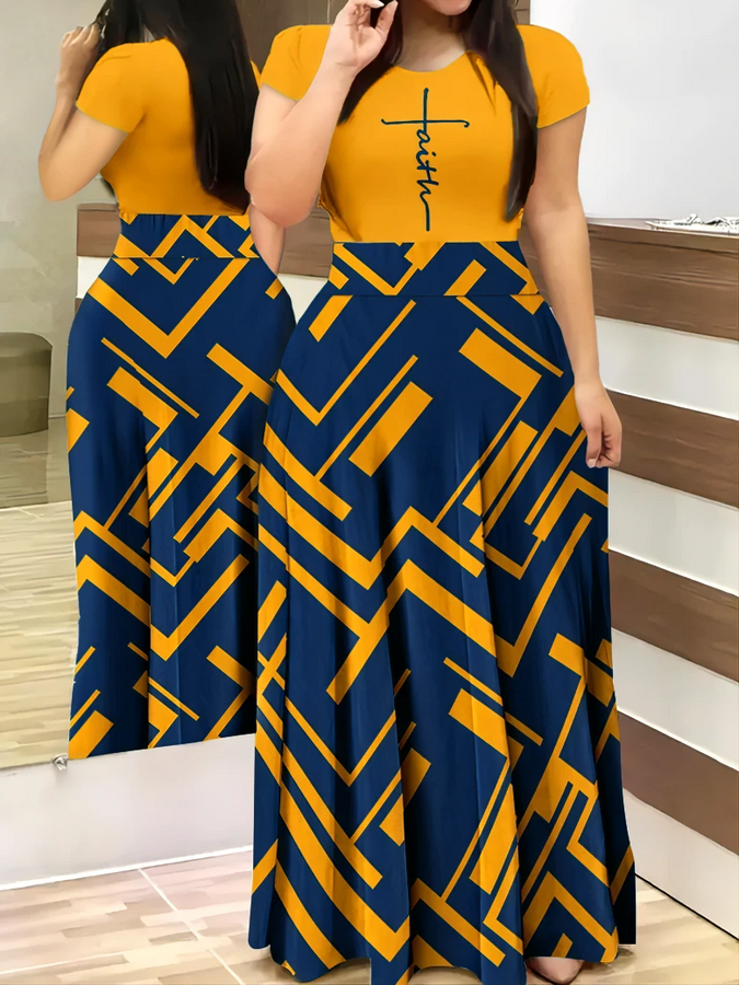 printed patchwork short sleeve dress HW5NBLZ4KV