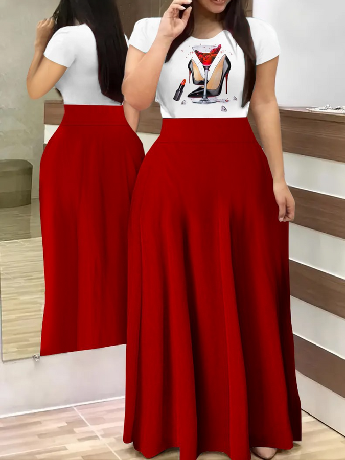 printed patchwork short sleeve dress HW5NBLZ4KV