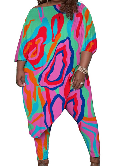 Sexy slim-fit colorful plus-size two-piece set Top& pants HCVAKMFEKN