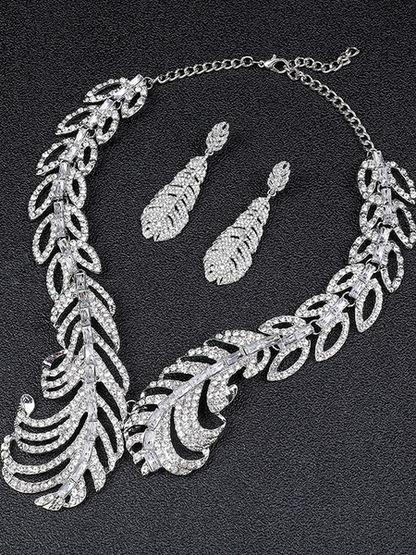 Feather Shape Necklace Earring Set HN7297YNSH