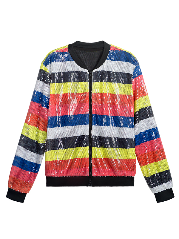 Striped Loose Sequin Jacket HFLAWVDXNV