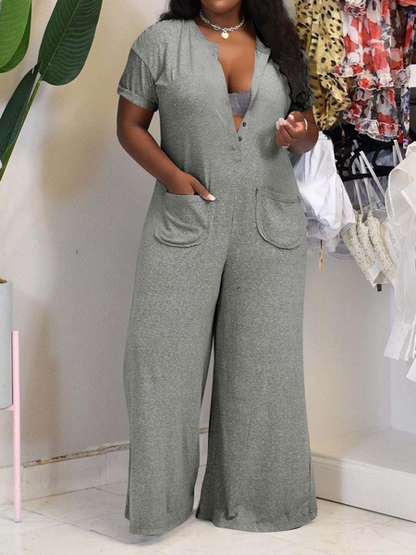 Casual solid color wide-leg loose jumpsuit
 HW5NXW8FFT