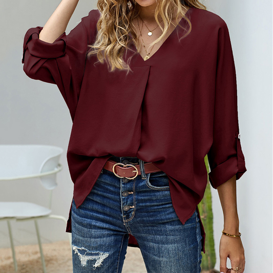 Loose V-neck long-sleeved shirt HFLWXQ28B9