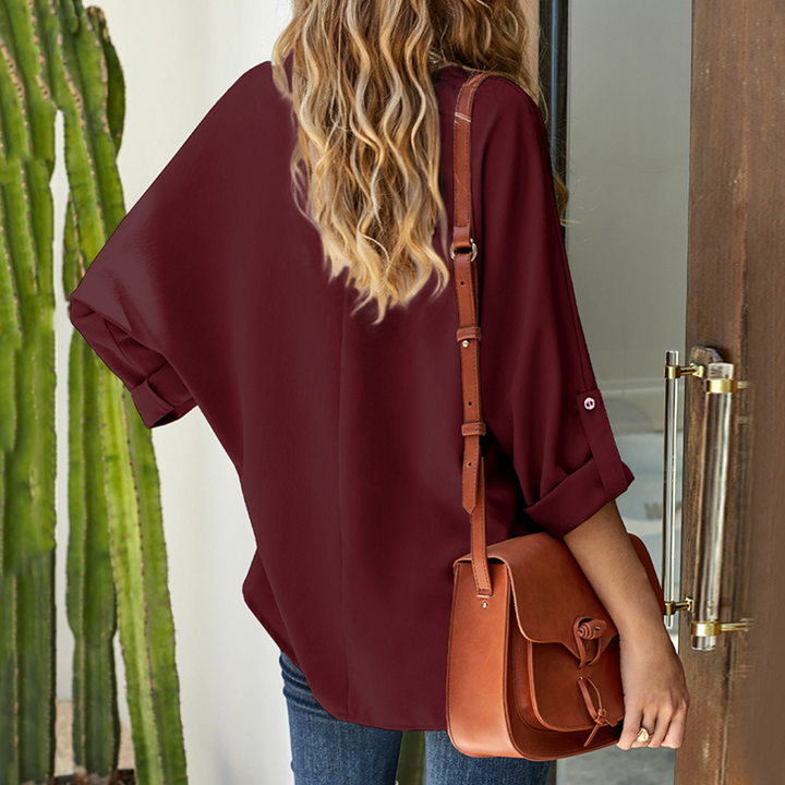 Loose V-neck long-sleeved shirt HFLWXQ28B9