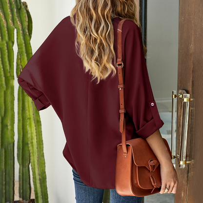 Loose V-neck long-sleeved shirt HFLWXQ28B9